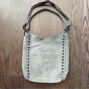 Loeffler Randall Dual Strap Hobo Bag Gray Suede with Black studded detail